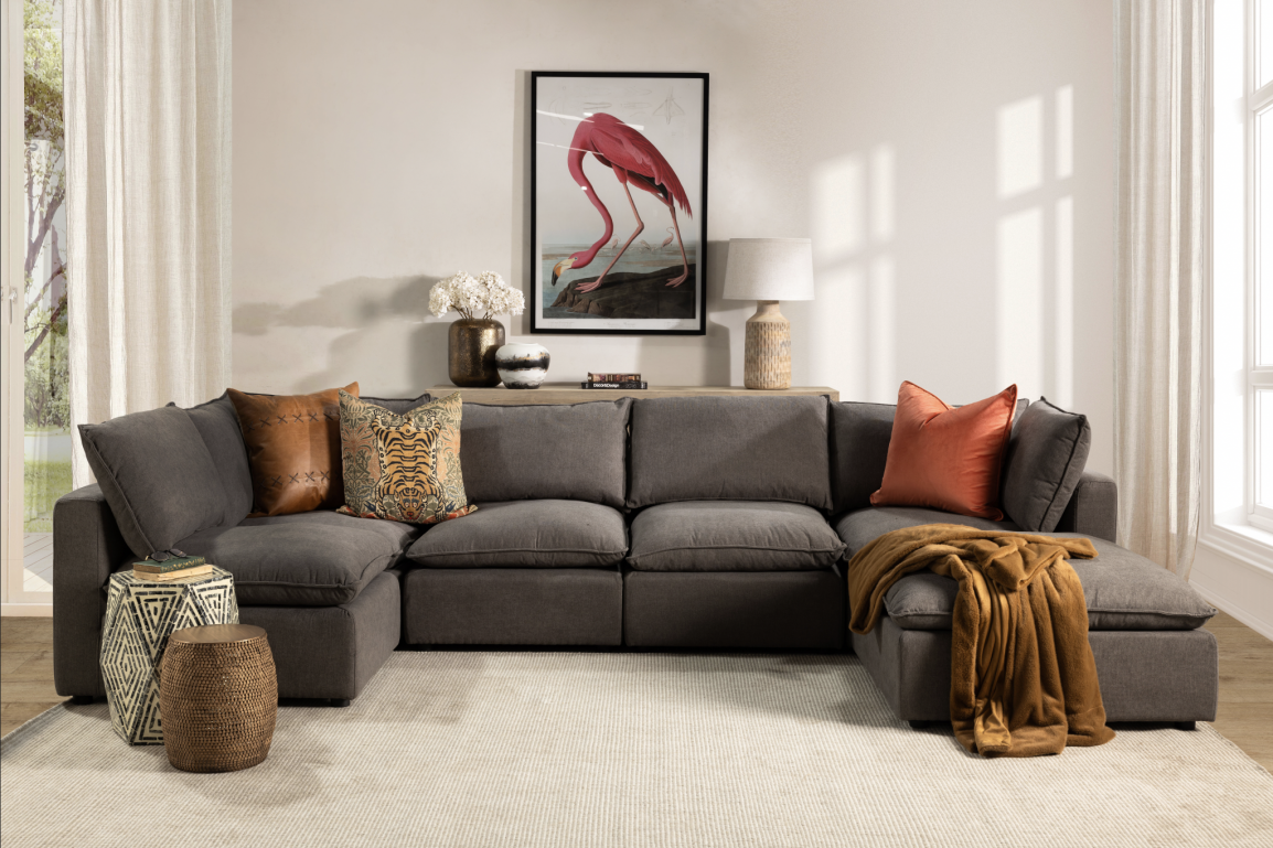 Charcoal leather corner shop sofa
